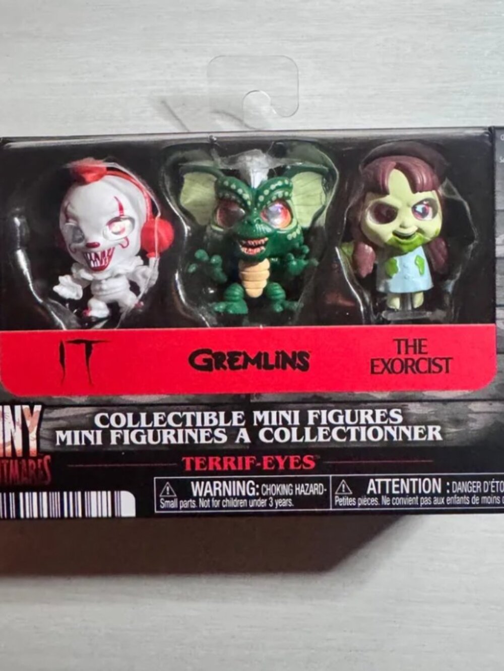 Tiny Nightmares Terrif-Eyes Pennywise Gremlin Regan Mini Figures 3-Pack NIB